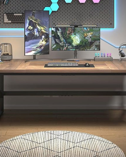 HSH Large Home Office Desk, Modern Wood Metal Computer Desk for Two Person, Extra Long Executive Writing Study Gaming Double Desk Workstation, 70 Inch Rustic Bedroom Living Room Table for 2 Monitors