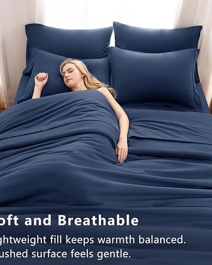 CozyLux Queen Comforter Set Navy Blue, 7 Pieces Bed in a Bag Bedding Comforter Set with Sheets, All Season Boho 7PC Bed Sets with Comforter, Fitted Sheets, Flat Sheets, Pillow Shams and Pillowcases