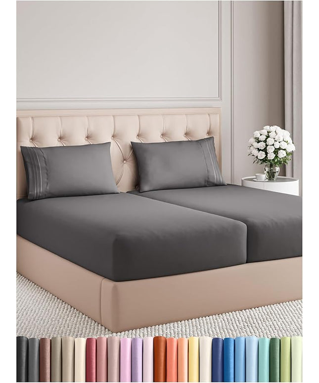 Split King Size 5 Piece Sheet Set - Comfy Breathable & Cooling Bed Sheets Set - Hotel Luxury Bedding for Women, Men, Kids, Teens, Boys & Girls - Deep Pockets, Soft, Wrinkle Free - Oeko-Tex - Dark Grey