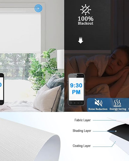 Motorized Blinds with Remote Cordless Automatic Motorized Shades Custom Blinds for Windows Smart Curtains Compatible with Alexa Google Home(Blackout Jacquard White,W23 x H72in)