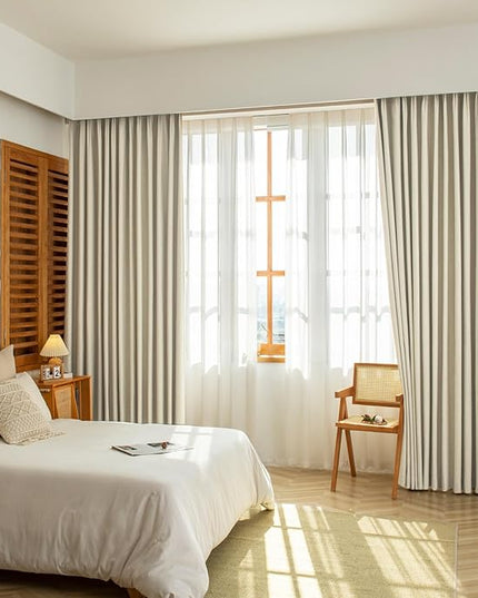 LETAU Beige Linen Texture Curtains 102 inches Long, Pinch Pleated 100% Blackout Privacy Curtains Panels Drapery, 26" W x 102" L, 2 Panels