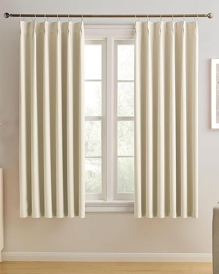 KEQIAOSUOCAI Cream Pleated Blackout Bedroom Curtains 72 Inches Long 6 Ft Length, Summer Heat Thermal Insulated Pinch Pleat Vertical Drapes Cute Window Drapes for Bedroom(Beige,40"x72"x2 Panels)