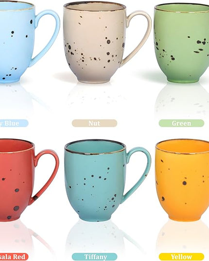 Coffee Mugs Set Of 6, 14 Oz Large Handle Heavy Duty Cups - Microwave Dishwasher Safe - Latte, Cappuccino, Tea, Cocoa, Mocha - Men, Women, Home Office Daily Use, Vivid Assorted Colors