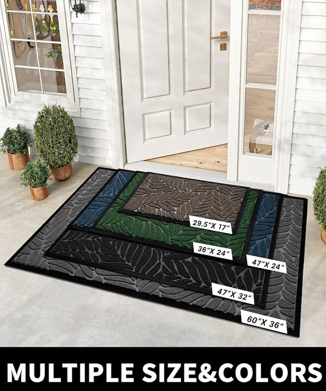 Yimobra Front Door Mat Outdoor Indoor, 29.5x17 All-Season Waterproof Door Mat Outside Entrance, All-Weather Non-Slip Outside Doormat for Garage Patio Entryway, Black