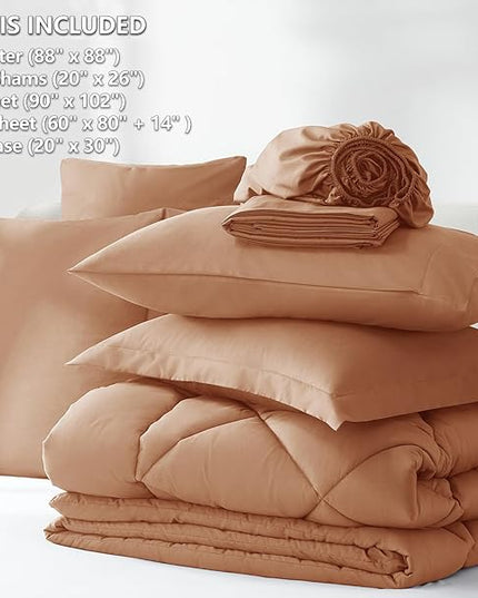 CozyLux Queen Comforter Set Pumpkin - Bed in a Bag Queen Size 7 Pieces, Luxury Soft Bed Set for All Seasons, Bedding Set with Down Alternative Comforter, Sheets, Pillowcases & Shams