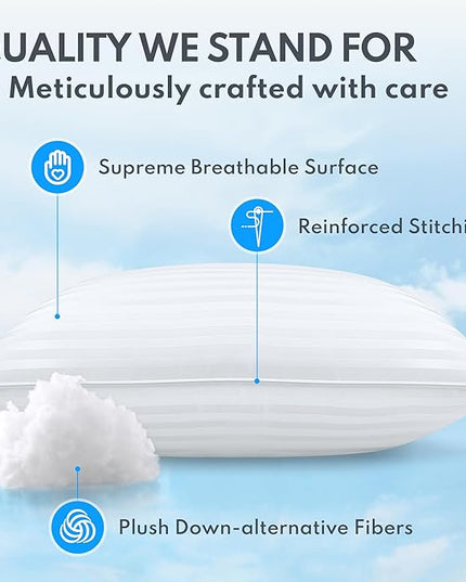 Queen Size Bed Pillows - Premium Down Alternative Cooling Pillows Set of 2 for Side, Back, and Stomach Sleepers Fluffy Hotel Quality Soft Microfiber Fill Breathable Skin-Friendly