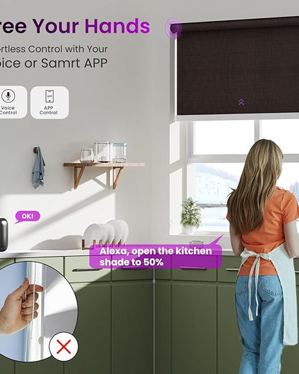 Astomi Motorized Roller Shades for Windows, Blackout Automatic Blinds with Remote, Smart Blinds, Voice Control, Compatible with Alexa, Google, Custom Size (Woven Brown)