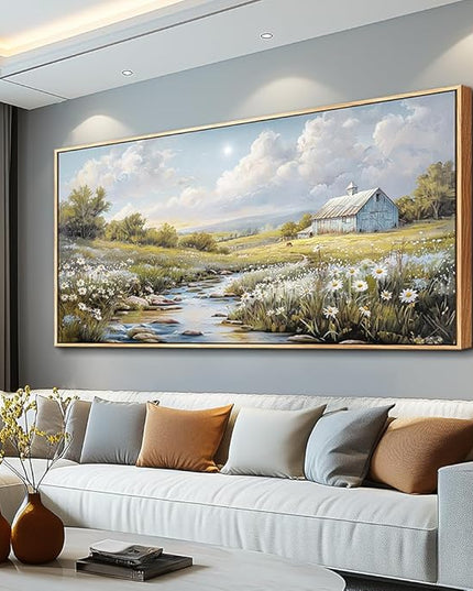 PHAOHUAXM Large Canvas Wall Art For Living Room Wall Decor For Bedroom Flower Watercolour Office Decoration Countryside Scenery Wall Picture Printing Art Painting Home Decor 30x60 In Wood Framed