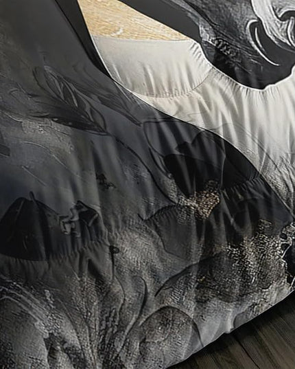 Black White Horses Comforter Set Twin Size,Golden Ink Painting Flora Bedding Set for Kids and Adults Bedroom Horse Decor,Wild Animal Theme Art Aesthetics Comforter Set with 2 Pillowcases.