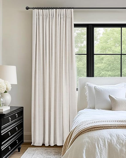 INOVADAY 100% Blackout Curtains for Bedroom, Black Out Curtains 96 Inch Long, Clip Rings Linen Blackout Drapes, Thermal Insulated Room Darkening for Living Room, 1 Panel - Beige,W102xL96