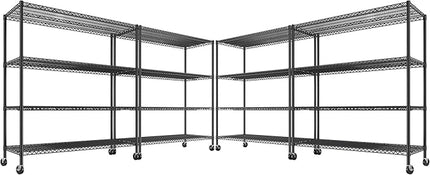 REIBII 55.5''W Heavy Duty Metal Shelves with Wheels - 4PCS Adjustable Garage Storage Rack, 75.6" H X 55.5''W X 24" D