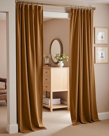 Lazzzy Velvet Blackout Curtains Thermal Insulated Room Window Drapes Super Soft Luxury Curtains for Living Room Bedroom Rod Pocket 2 Panels, Gold Brown, 62" W x 108" L