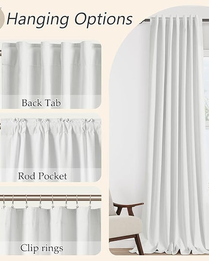 Guken Off White Blackout Curtains 102 Inch Length 2 Panels Set for Living Room Bedroom Back Tab Thermal Insulated 100% Black Out Linen Drapes Room Darkening Window Curtains 102 Inches Long
