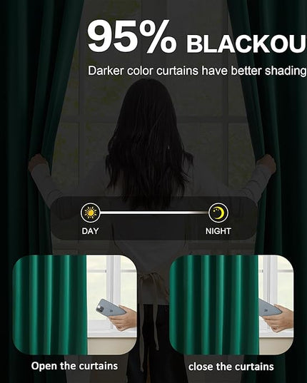 KEQIAOSUOCAI 92 Inch Dark Green Pinch Pleated Blackout Curtains for Living Room - Summer Decor Thermal Insulated Christmas Green Track Curtain with Hooks，40 x 92 Inches Long-2 Panels Set