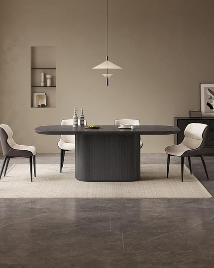 Guyii 86.61" Oval Dining Table Set with 4 Chairs, Modern Kitchen Table Set, Indoor Rectangular Dining Room Table for Kitchen, Bar, Living Room, Home, Black