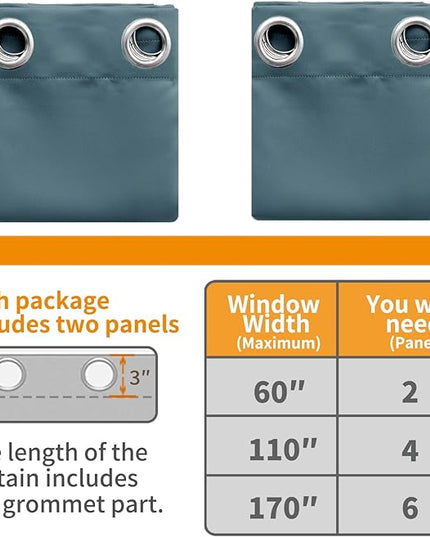 YoungsTex Short Blackout Curtains for Bedroom Thermal Insulated with Grommet Top Room Darkening Window Curtains for Living Room, 2 Panels, Stone Blue, 42 x 45 Inch
