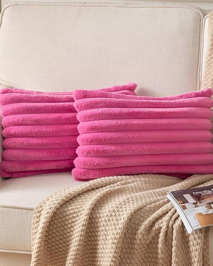 DEELAND Pack of 2,Double-Sided Faux Fur Plush Decorative Throw Pillow Covers Fuzzy Striped Soft Pillowcase Cushion Covers for Sofa Couch Bedroom