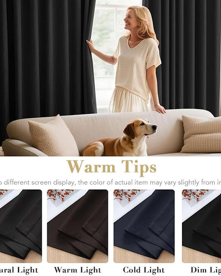 H.VERSAILTEX Blackout Thermal Insulated Light Blocking Curtains for Living Room Bedroom Window Treatment Extra Long Panels/Drapes, Grommet Top (52 Inch by 108 Inch, Black, Set of 2)