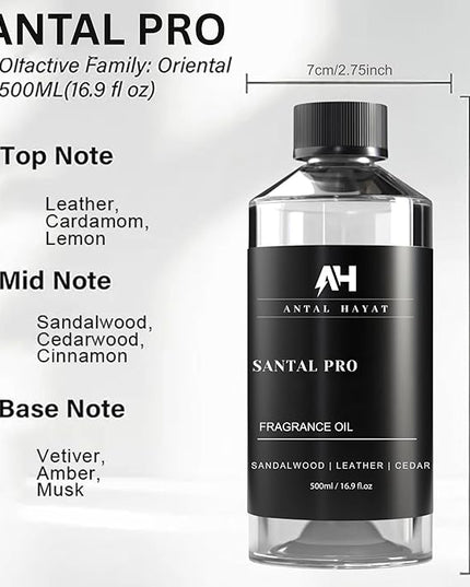 Hotel Scents Santal Diffuser Oil 500mL - Aromatherapy Fragrance Inspired by 5-Star Hotels - Notes of Sandalwood, Leather & Cedar - Inspired by Santal Perfume - Luxury Home Scents Refill