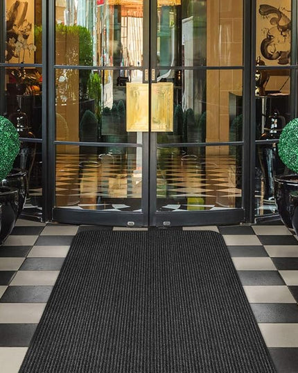House, Home and More Indoor Outdoor Double-Ribbed Carpet Runner with Skid-Resistant Rubber Backing - Smokey Black - 3 Feet x 20 Feet