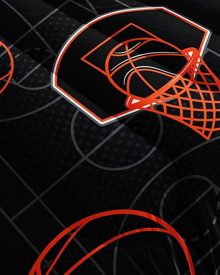Basketball Court Print Queen Comforter Set for Boys,Ball Sports Games Bedding Set for Teens Kids Bedroom Decor,Orange Basketball Comforter Sets with 2 Pillowcases.