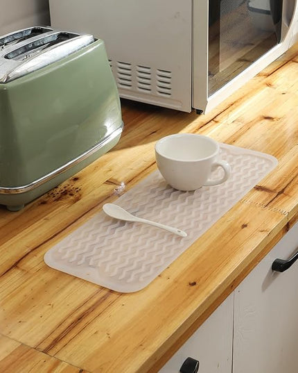 Silicone Dish Drying Mat for Multiple Usage,Easy clean,Eco-friendly,Heat-resistant Silicone Mat for Kitchen Counter,Sink,Bar,Bottle,or Cup Translucent M 17 inches x 6 inches