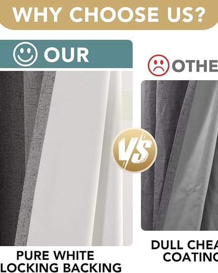 H.VERSAILTEX Linen Blackout Curtains Durable Thick Textured Linen Look 100% Blackout Patio Door Curtain Anti Rust Grommet Extra Wide Sliding Door Curtain Panel, W100 x L96 inch - Grey