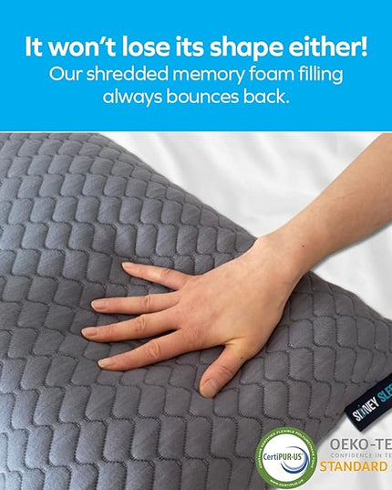 Sidney Sleep Set of 2 Queen Size Bed Pillows for Side and Back Sleepers - Adjustable Filling - Memory Foam Pillows for Neck and Shoulder Pain - Customizable Loft - Extra Foam Included (Grey)