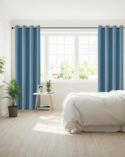 ChrisDowa 100% Blackout Blue Solid Curtains 108 Inches Long 2 Panels for Bedroom Living Room,Farmhouse Room Darkening Thermal Insulated Soundproof Grommet Top Window Treatment Drapes,52x108