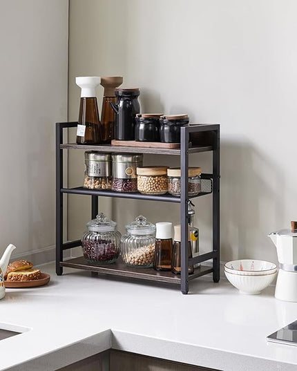IBUYKE 3-Tier Spice Rack Industrial Counter Shelf Desktop Storage Organizer Standing Seasoning Rack for Countertop Kitchen Office Living Room Desktop Dark Grey UTLJ021G
