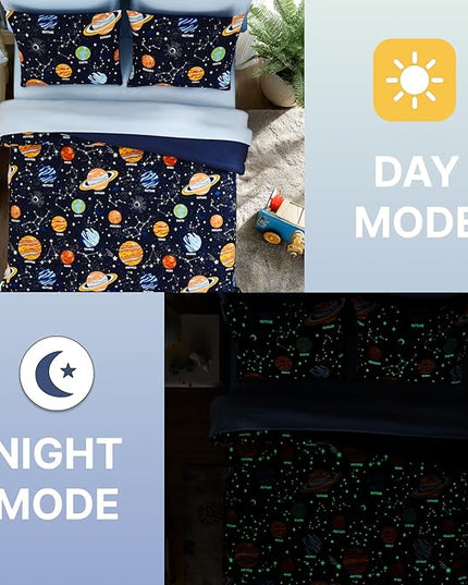 Twin Comforter Set for Boys-5 Pieces Space Glow in The Dark Twin Bedding Sets for Kids, Ultra Soft Bed in A Bag with Sheets