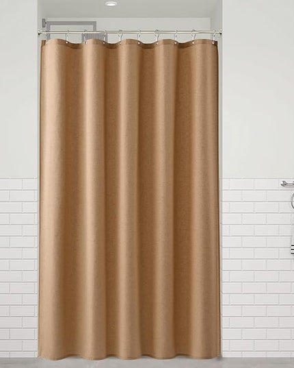 Naturoom Camel 60 Inch Shower Curtain - Stall Narrow Half Linen Ultra Thick Fabric Shower Curtain Set with Hooks, Boho Farmhouse Rustic RV Camper Bath Curtains for Bathroom, 60x72