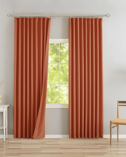 DONREN Burnt Orange Pinch Pleated Blackout Curtains with Hooks - 100 inch Length Room Darkening Thermal Insulated Window Curtain Panels for Living Room Bedroom 2 Panel 40" Wx100 L