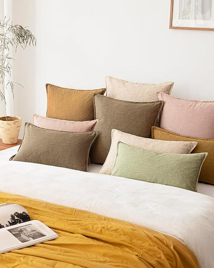 Foindtower Pack of 2, Decorative Linen Solid Throw Pillow Covers Soft Accent Cushion Case Boho Farmhouse Pillowcase for Bed Chair Couch Sofa Bedroom Living Room Home Decor 26 x 26 Inch Light Pink
