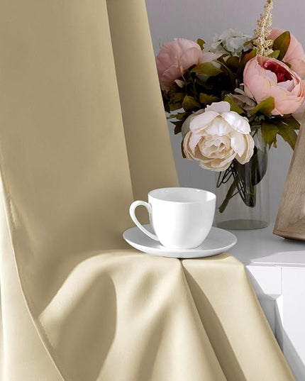 HOMEIDEAS Blackout Curtains for Bedroom 52 X 63 Inch Length 2 Panels Set Beige Room Darkening Curtains/Drapes, Soundproof Thermal Grommet Window Curtains for Living Room