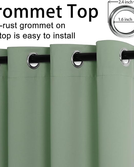 JIUZHEN Light Sage Blackout Curtains with Tiebacks Thermal Insulated, Light Blocking and Noise Reducing Grommet Curtains for and Living Room, Set of 2 Window Curtain Panels, 60 x 63 Inch Length
