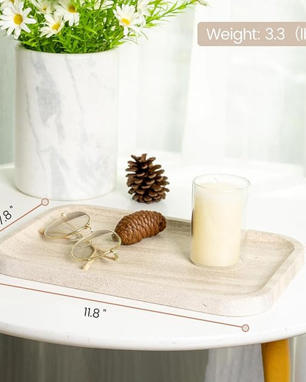 Marble Vanity Tray, Bathroom Tray Countertop, Decorative Dresser Organizer, Perfume, Jewelry Holder, Beige Stone Serving for Kitchen Sink Storage(MOCA Cream)