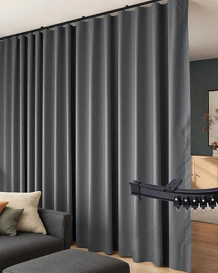 Room Divider Curtains Flexible Ceiling Tracks set Curtain track Ceiling Mount Blackout Curtain for Living Room Bedroom Ceiling Curtain Rod Privacy Dividers Panels W180 x H108 Grey Drape & Black rail