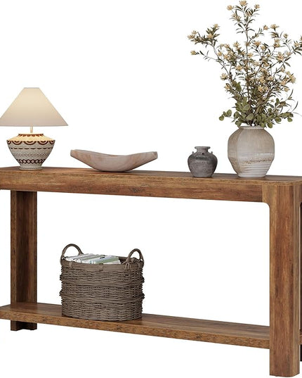 Tribesigns 63 Inch Entryway Console Table, 2-Tier Farmhouse Narrow Sofa Table Behind Couch, Accent Entrance Console Furniture for Entryway, Foyer, Hallway, Rustic Brown