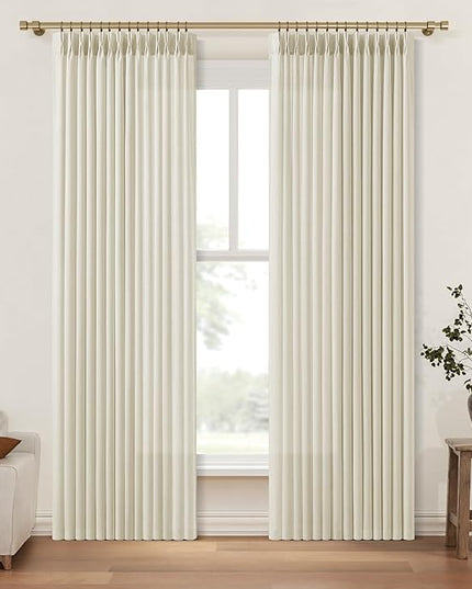 84 Inches Long Pinch Pleated Linen Curtains Oatmeal, Light Filtering Semi Sheer Curtain Privacy for Living Room Neutral Cream Beige Elegant Drapes 2 Panels Non See Through Thick Fabric 40"W x 84"L