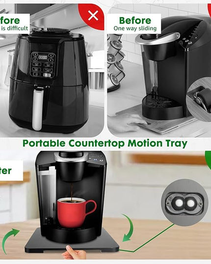 Appliance Slider 360° Rolling Tray for Coffee Maker Bamboo Coffee Pot Slider Tray Countertop Rotation Sliding Tray with Wheels, Small Appliances Mat Easily from Under the Cabinet Black(13.9"×11.6")