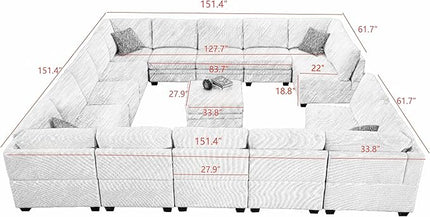 Legend Vansen Oversized Modular Sectional Sofa,16 Seat U Shaped Couch with Ottoman,Corduroy Sofa with Deep Seat,Convertible Large Sectional Couches for Living Room(Grey, U-16)