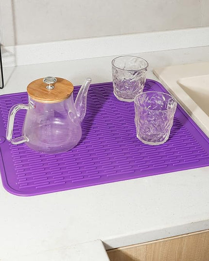 Silicone Dish Drying Mat for Multiple Usage,Easy clean,Eco-friendly,Heat-resistant Silicone Mat for Kitchen Counter or Sink,Refrigerator or Drawer Liner Purple 2XL 24 inches x 18 inches