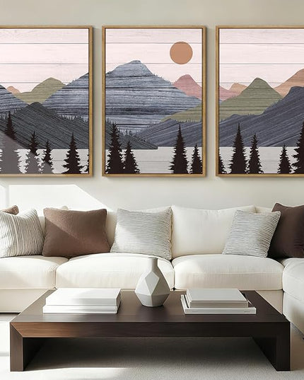 ANHUIB Mountain Framed Wall Art 16x24 Inch Large Nature Wilderness Art Print Abstract Landscape Painting Set of 3 for Living Room Bedroom Office