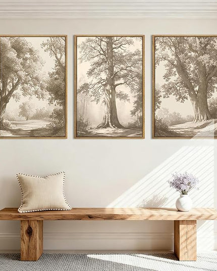 Large Wall Art Vintage Tree Wall Art Framed Tree Sketch Antique Painting Neutral Forest Artwork 16x24 Inch Set of 3 for Living Room Bedroom