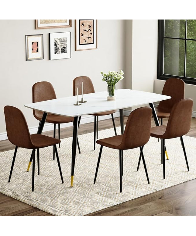 Dining Table Set for 6 with Chairs, Sintered Stone Kitchen Table Top and Modern Chairs Set of 6 for Kitchen Dining Room