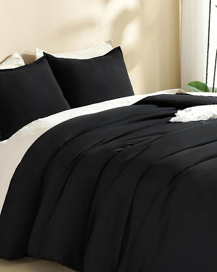 Litanika Black Twin/Twin XL Comforter Set, 2 Pieces Lightweight Solid Bedding Comforter Set, All Season Fluffy Bed Set (66x90In Comforter & 1 Pillowcase)