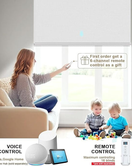 Motorized Blinds with Remote Smart Blackout Shades Electric Curtains Automatic Roller Blinds Shades for Indoor Windows Cordless with Alexa Google Home(Blackout Cloud White,W41.5X H62)