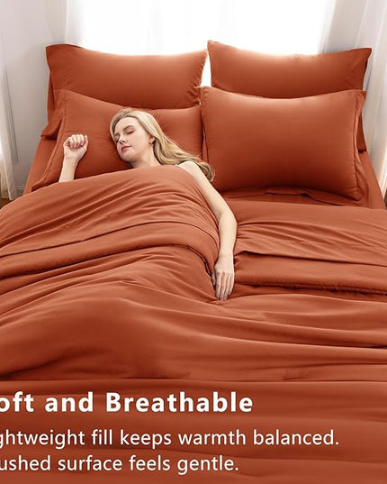 CozyLux Queen Comforter Set Burnt Orange, 7 Pieces Bed in a Bag Queen Size Comforter Set with Sheets, Terracotta Bedding Sets with Down Alternative Comforter, Sheets, Pillow Shams and Pillowcases