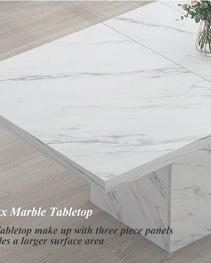 HSH 71” White Faux Marble Dining Table, Rectangle Modern Dinner Kitchen Table for 6-8, Farmhouse Long Kitchen Furniture for Living Room, Industrial Wood Dining Room Table with Sturdy Base